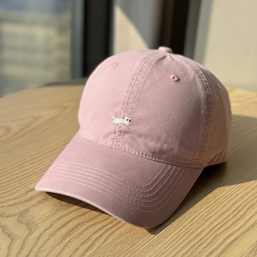Korean-style versatile cartoon cat embroidered baseball cap for women, suitable for large head sizes, makes the face look smaller, soft-top duckbill