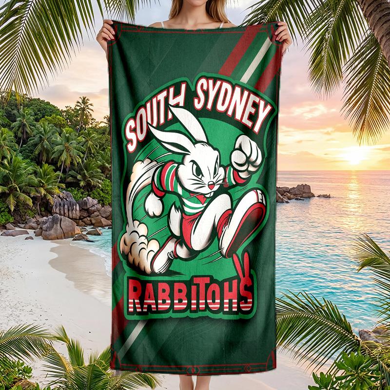 Asciugamano da Spiaggia alla Moda South Sydney Rabbitohs Asciugamano Portatile Morbido Asciugatura Rapida per Nuoto Campeggio Vacanze