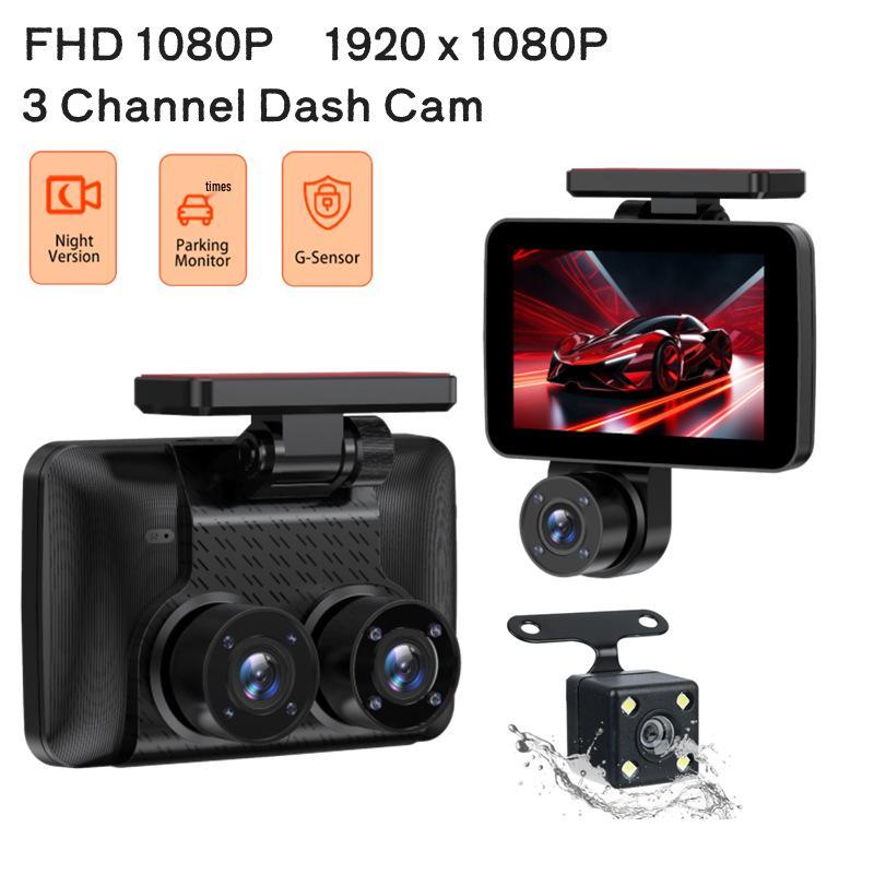 

HD видеорегистратор: 4,0-дюймовый экран, Инфракрасное ночное видение, Тройная линза, Камера заднего вида V5 Three-Channel + 32G