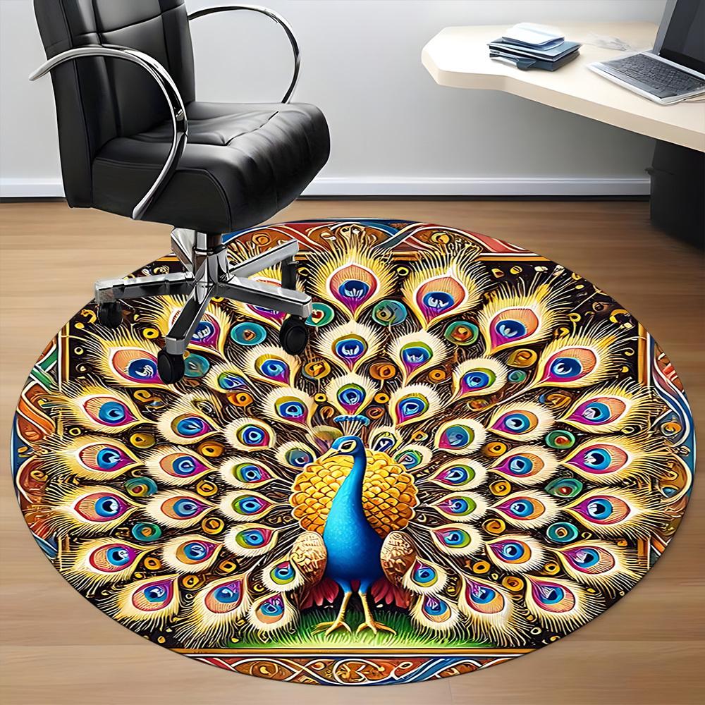 1pc Peacock Feather Office Round Area Rug, Under Office Chairs Bedroom Living Room Home Decor, Room Deco, Available in Various Sizes L1024358