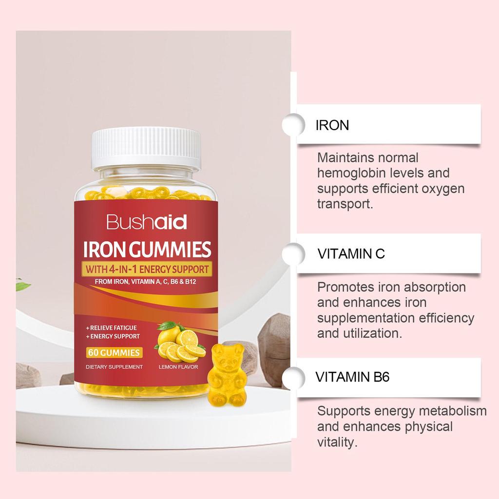BUSHAID Iron Support Gummies: Daily Supplement for Optimal Iron Absorption.