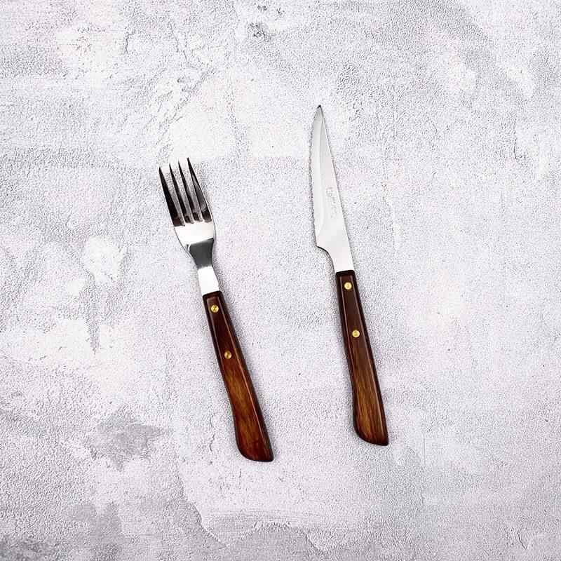 Round Head Stainless Steel Steak Knife with Chestnut Wooden Handle