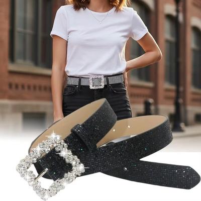 Luxury Sparkling Waistband Adjustable PU Leather Belt Rhinestone Waist Belt  Women Gifts