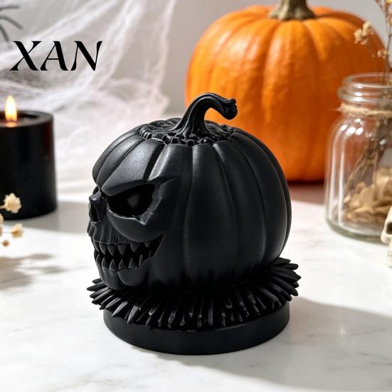 Dark Atmosphere Home Accents 3D Printed Evil Pumpkin Head Figurine with Ruffled Collar, Gothic Decorative Solid Plastic Figures Jack O Lantern Statue