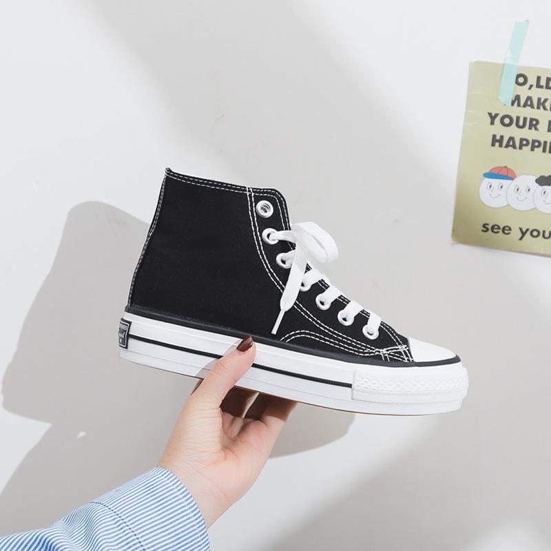 Fubu 2024 Korean High-Top Thick-Soled Canvas Women's Shoes, 1970s Hong Kong Style, All-Match Platform Trend.