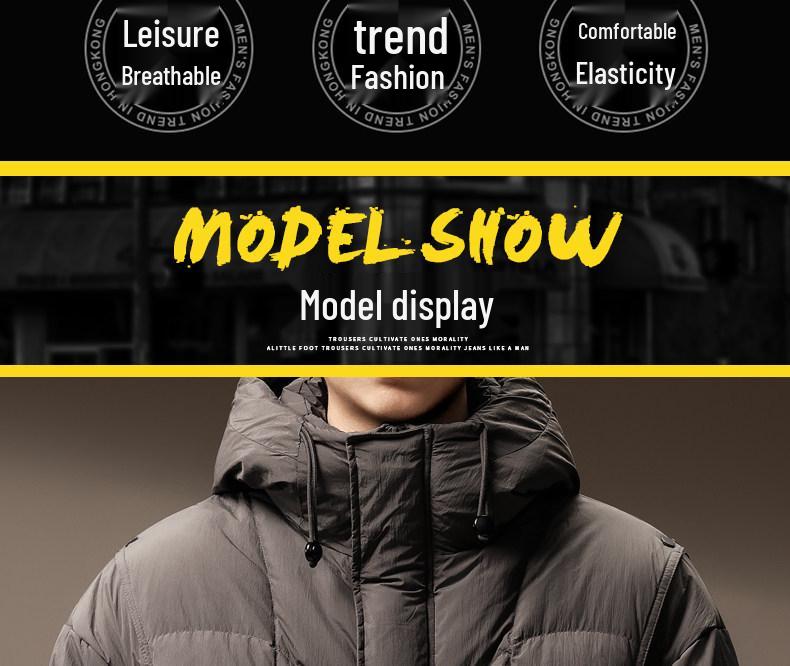 Men's High-End Lightweight 90% White Duck Down Puffer Jacket with Hood - Winter Warmth and Cold Protection