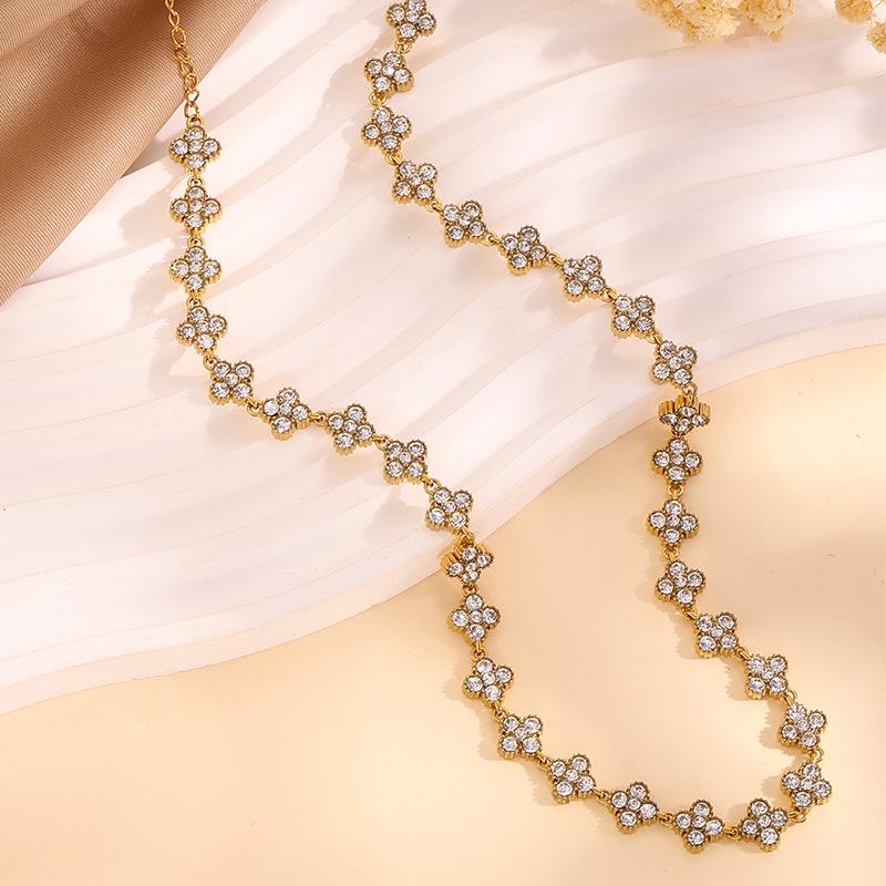 Colorful Diamond Four-Leaf Clover Jewelry Set - Necklace, Bracelet & Earrings for Women