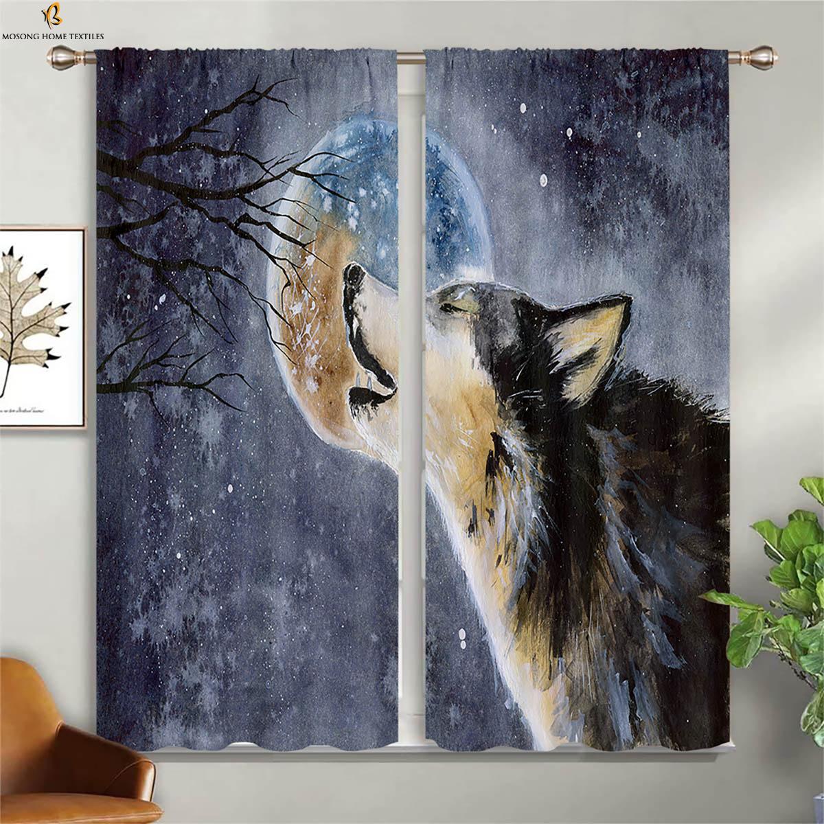 

Звездный волк 3D животных печати шторы подходят для спальни гостиной кухни украшения окна шторы легко стирать 2 шт W50xH130(CM)x2PCS&Rod pocket