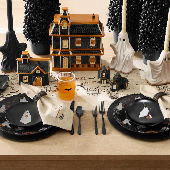 Prato de Fantasma de Halloween 7 Polegadas Plástico Reutilizável Prato de Fantasma Redondo Louça de Mesa para Jantar Sobremesa para Doce ou Travessura Suprimentos para Festa de Halloween