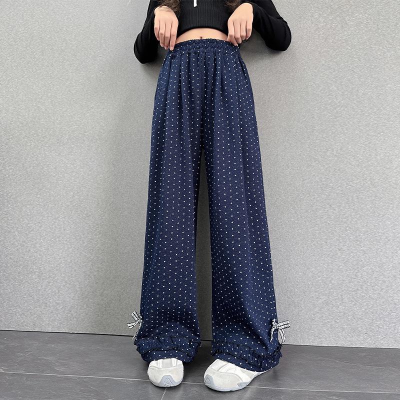 

Girls Polka Dot Straight-Leg Sweatpants - Fashionable and Versatile Autumn Trousers for Older Kids Size 120