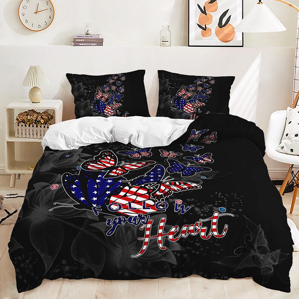 Purple Dimonds Rose Floral Moth Butterfly Doona Duvet Quilt Cover Bedding Set