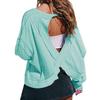 Women's Loose Long Sleeved Backless Women's Top Age Reducing Hollow Out Short Round Neck Women's T-shirt