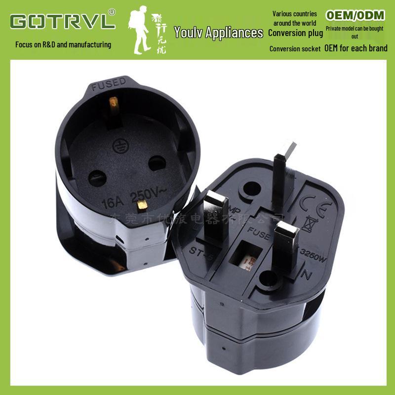 European to UK Plug Adapter 1310: Grounded Plug with Fuse for EU to British Conversion