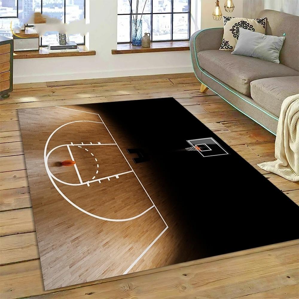 Basketball Court Frame Rug Cartoon Kids Play Mat Non Slip Floor Rug for Bedroom, Living Room Playroom Decor