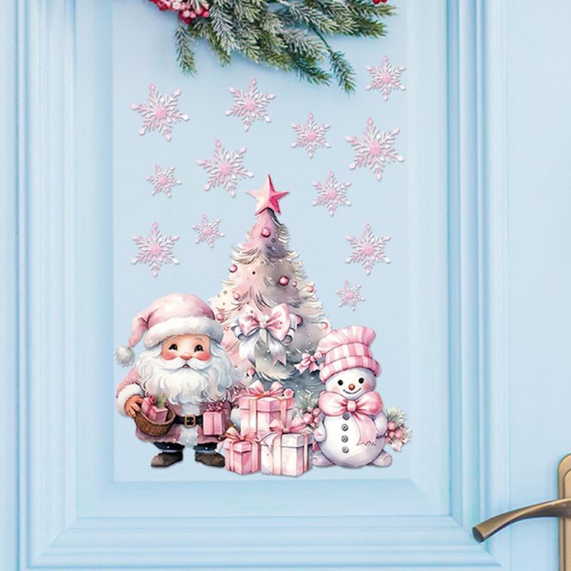 Weihnachten Rosa Schneemann Weihnachtsmann Wandaufkleber Neujahr Glasfenster Dekoration Wandbild Zimmer Heimdekoration Elektrostatische Aufkleber