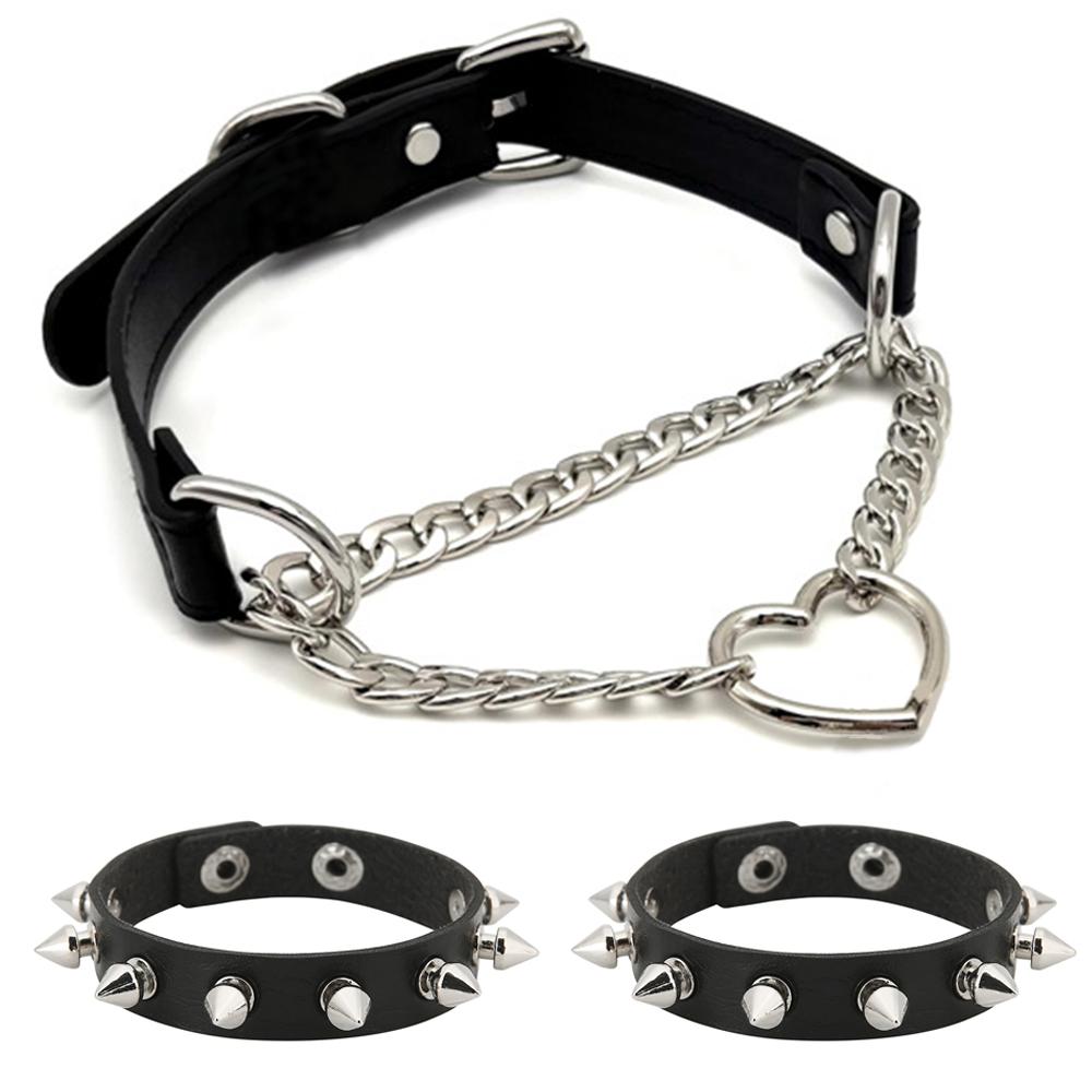 3 Stück Halloween Punk Gothic PU-Leder Modische Halsketten Armbänder, Tägliche Urlaubs-Party Kostümdekoration gray