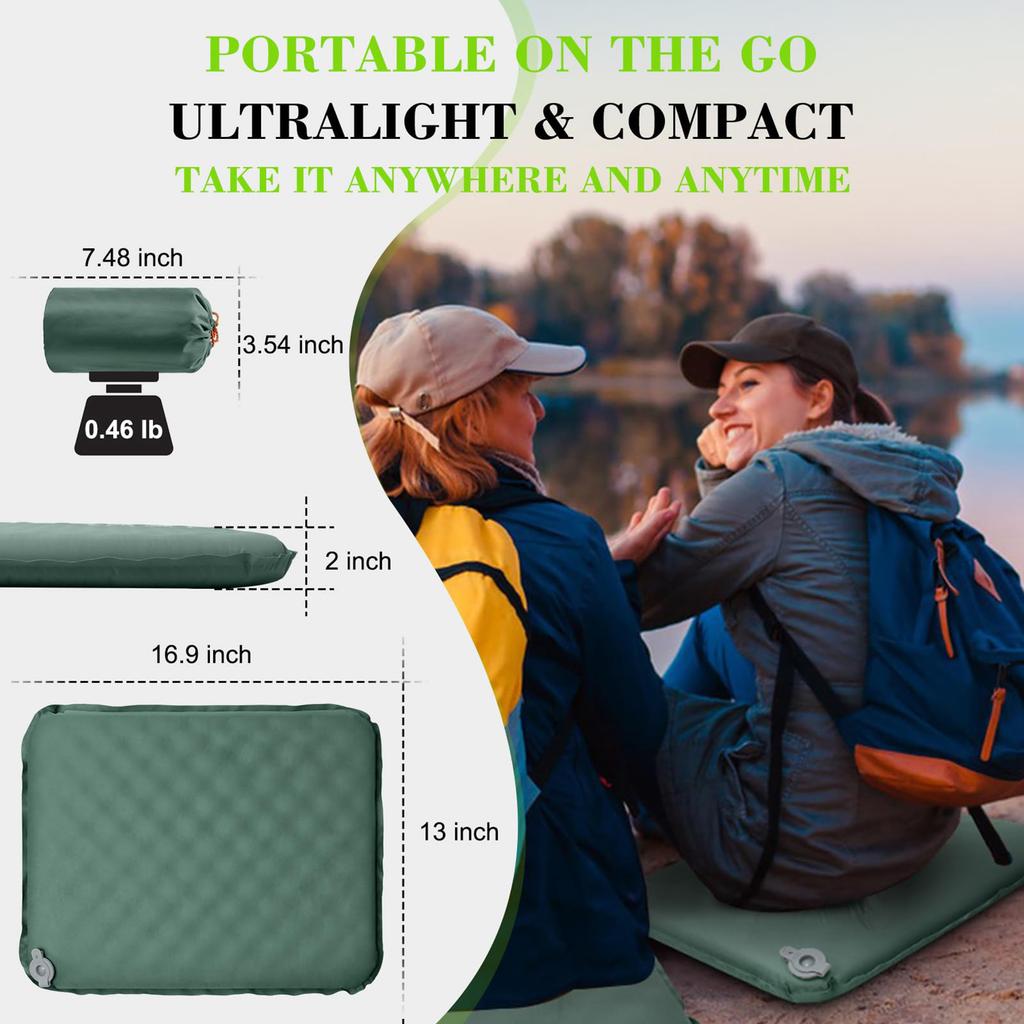 Tragbares selbstaufblasendes Sitzkissen 5 Sekunden automatische Aufblähung Campingmatte mit Memory-Schaum Leichte Reisekissen für