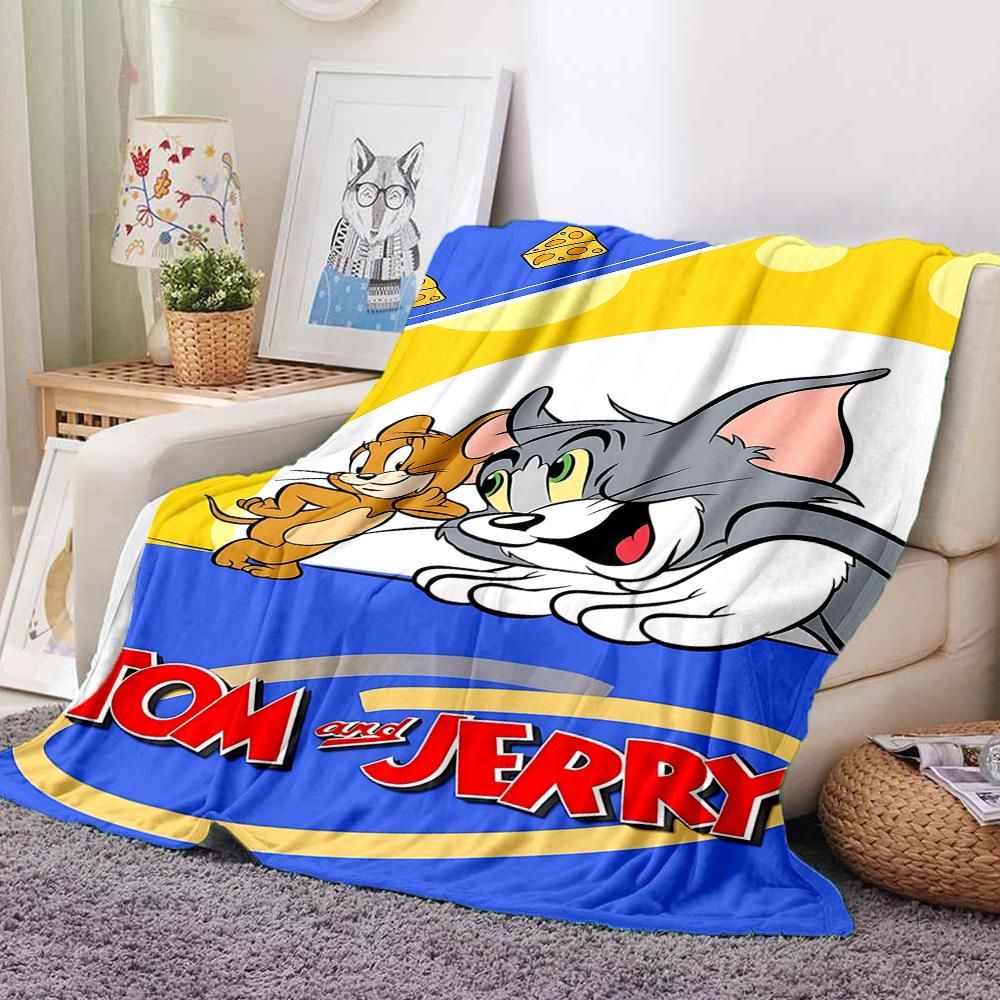 1pc Tom Jerry Flannel Throw Blanket - HD Printed Lightweight Soft Warm All-Season Blanket for Sofa, Bed, Travel, Camping 129