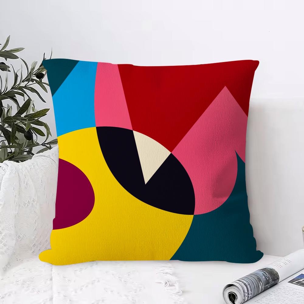 Abstract Curve Contrasting Colors Cushion Cover Anti-dustmite Pillowcase Invisible Zipper Silky Short Plush Sofa Cushion Cover
