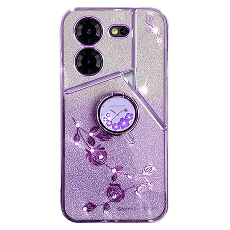 

Чехол KADEM для TECNO Pova 5 Pro 5G с подставкой TPU с цветочным принтом и блестками со стразами Purple