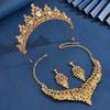 Fashion Light Luxury Premium Bridal Jewelry Set Shining Jewelry Dress Accessories Rhinestone Crown Necklace Three-Piece Set