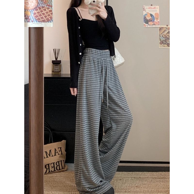 Stripe Pants Idle Style Drape Straight Casual Pants Women Autumn Versatile Loose Slimming Wide-Leg Pants Mop Pants