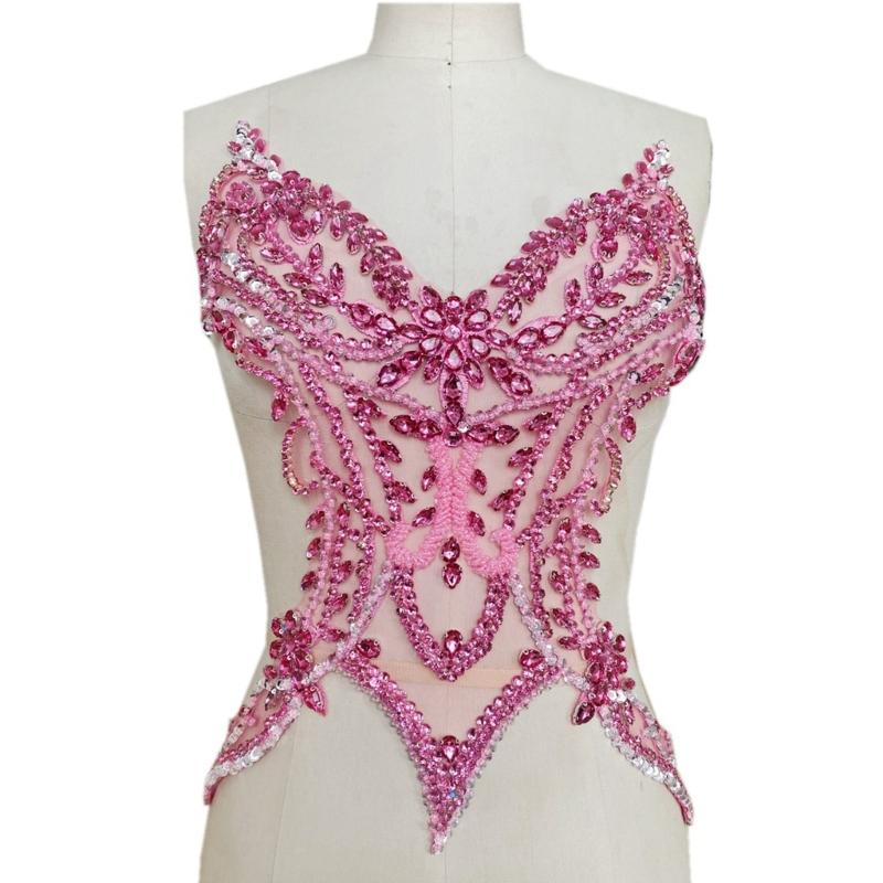 DIY Rhinestones Sew on Patches Hand Beaded Patches 3D Costumes Appliques Patches for Costums Wedding Dress
