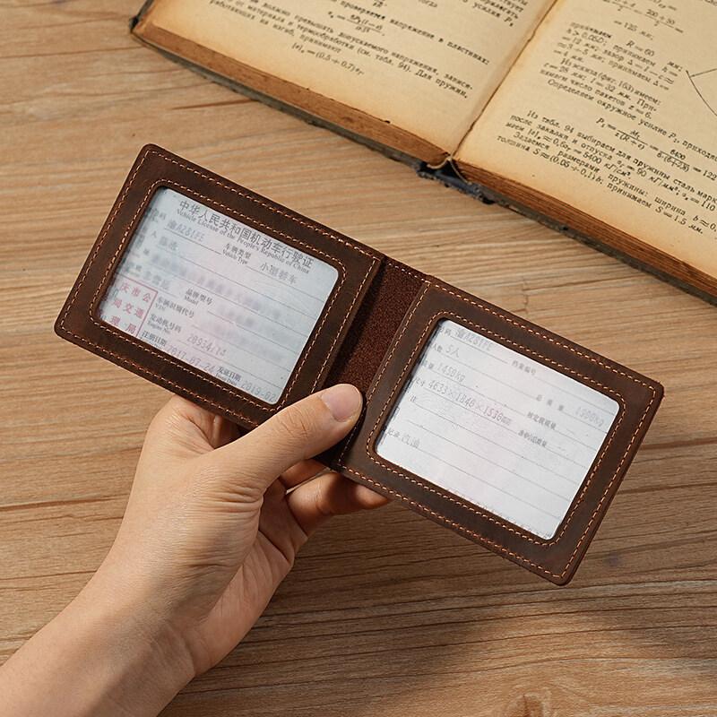 Retro Crazy Horse Leather Durable Credit Card Holder Men's Driving Document ID Card Cases Bank Card Leather Sheath Coffee Color