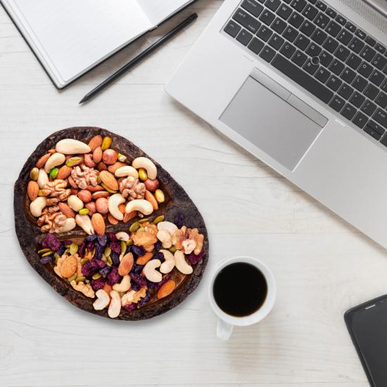 Divit Shilp Natural Wooden Tray, Serving Bowl for Salad, Veggies and Fruits, Large Deep Tray for Family, Party (Bark Edge Wavy Divided Bowl)