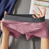 Men Boxer Underwear Mid-rise Striped Print Patchwork Color Thin Shorts Briefs Quick Drying U-convex Panties