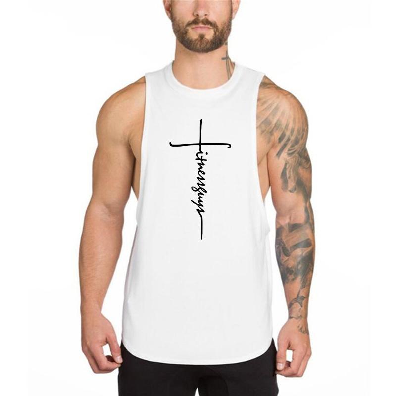 Muscleguys Mens Bodybuilding Fitness Tank Tops Gym Workout Muscle Sport Sleeveless Singlets Summmer Cool Cotton Breathable Loose T-shirts