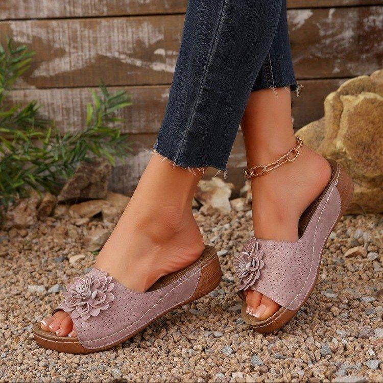 Sandals Women Summer New Women's Woven Flower Wedge Slippers Outdoor Sports Beach Casual Peep Toe Comfortable Shoes