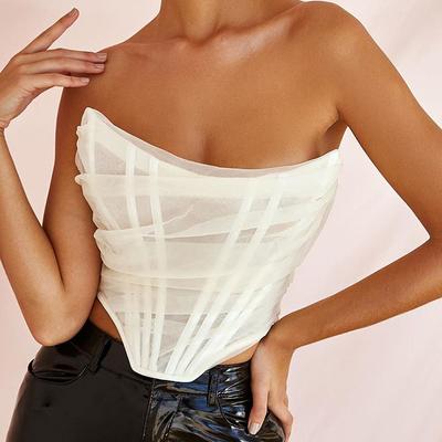 Bustieră sexy de vară, corset, crop tops, fără mâneci, plasă, fără spate, cu fermoar, petrecere în club