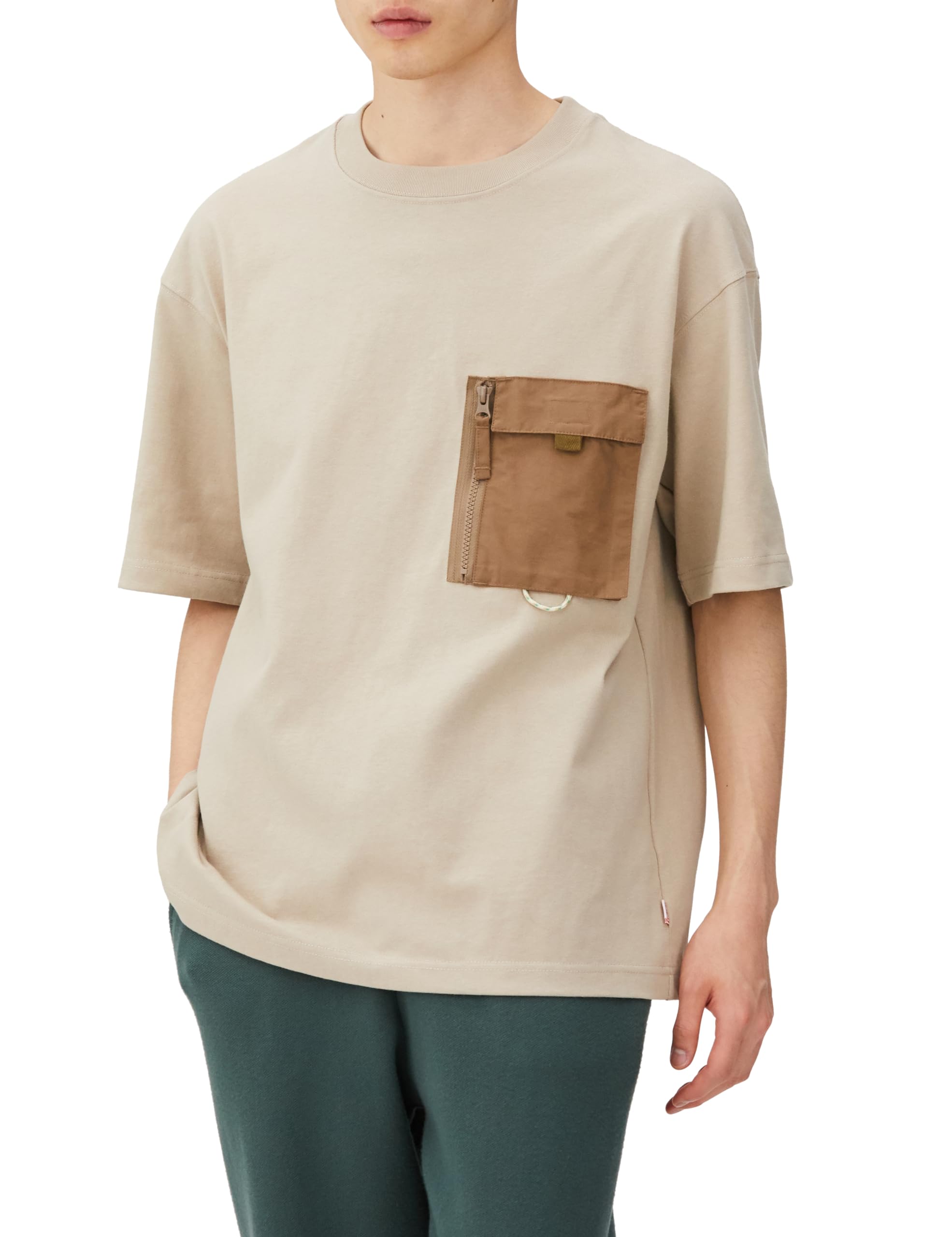 

Тяжелая футболка с карманом на молнии из серо-бежевого цвета [Chums] Футболка мужская