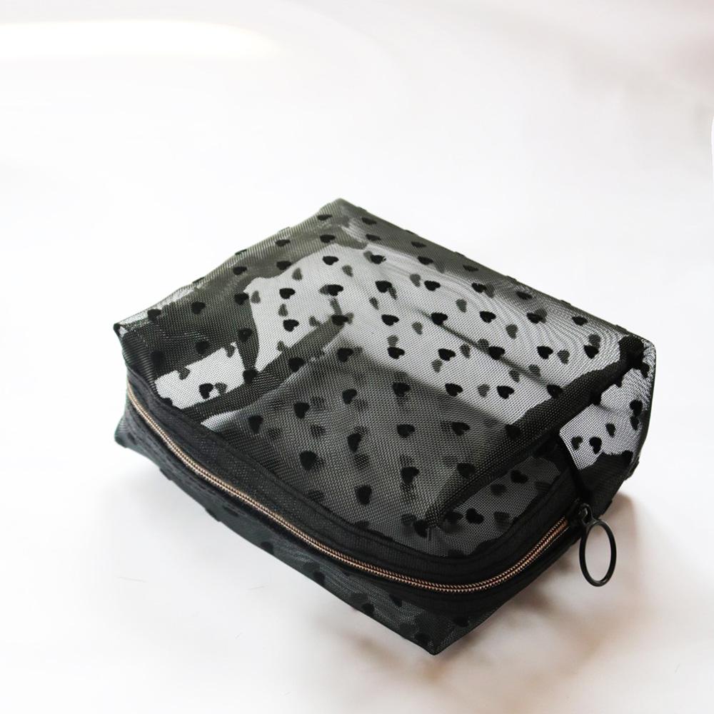 New Travel Black Mesh Cosmetic Bag Zipper Makeup Bag for Women Wash Toiletry Bag Makeup Organizer Portable Storage Pouch