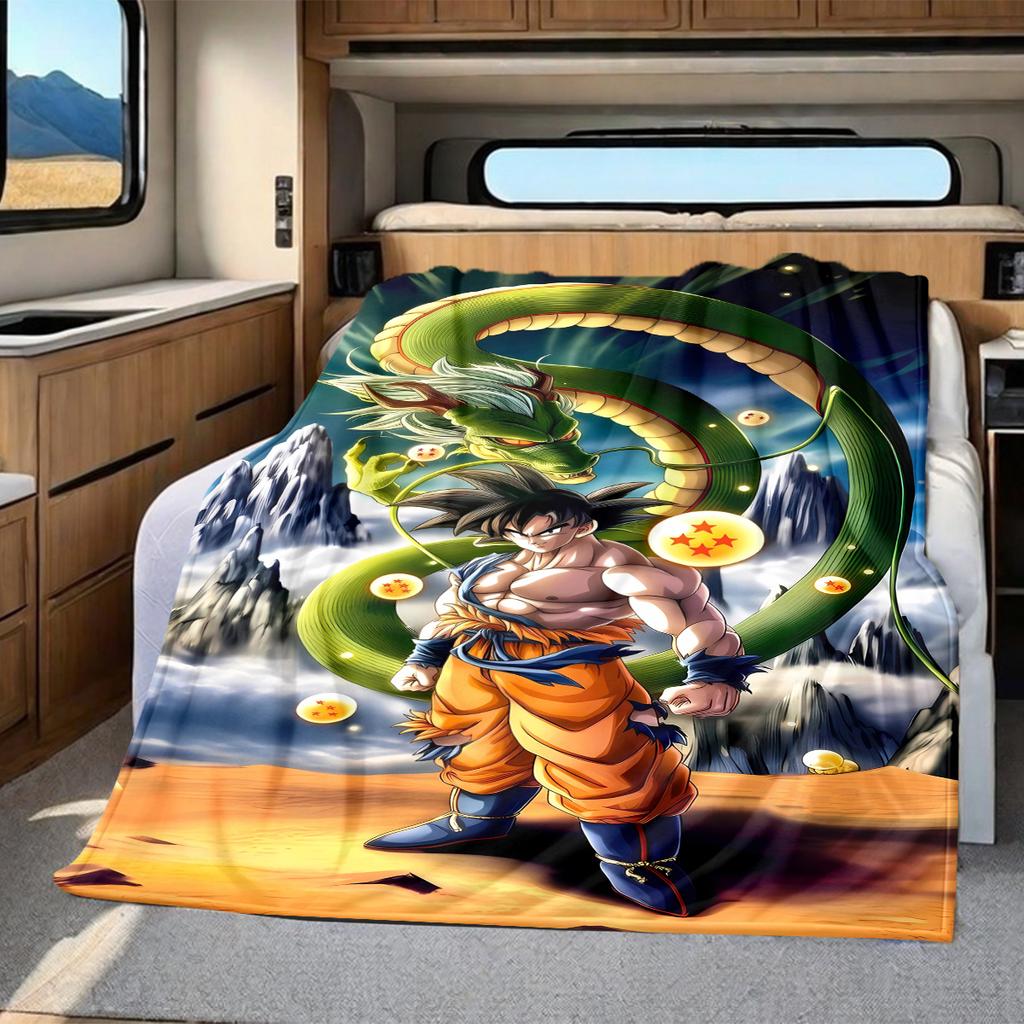 1PC Manta de Franela con Estampado de Son Goku, Alta Calidad para Todas las Estaciones, Decoración del Hogar, Calidez y Comodidad, Perfecta para Regalos de Navidad