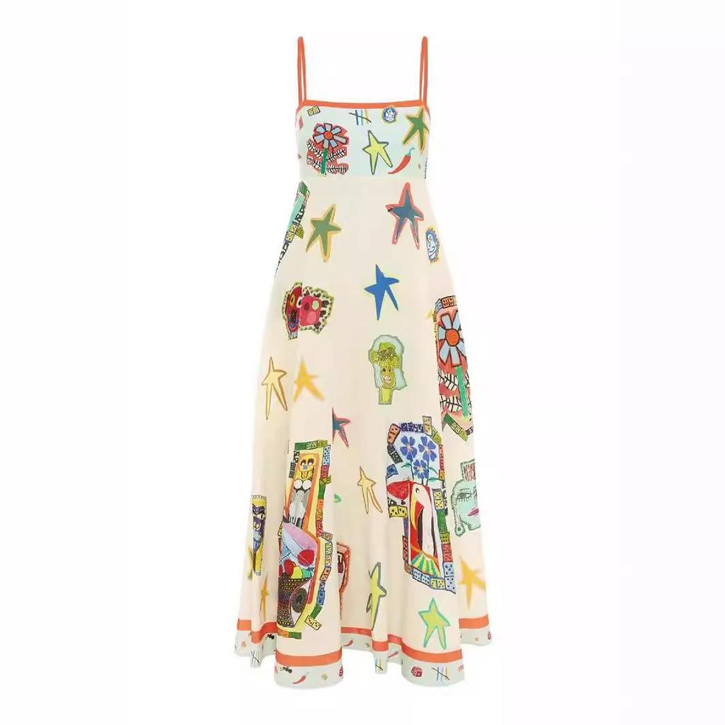 Damen Sommer Casual Boho Langes Sommerkleid Spaghettiträger Quadratischer Ausschnitt Ärmellos Fließendes Maxikleid A-Linie Strandkleid für Damen