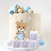 14 ks Medvídkových Topperů na Dort Mini Medvídek Zlatý Modrý Bílý Perlový Míček Na Baby Shower Chlapec Narozeninová Oslava Téma Medvídek Party Potřeby