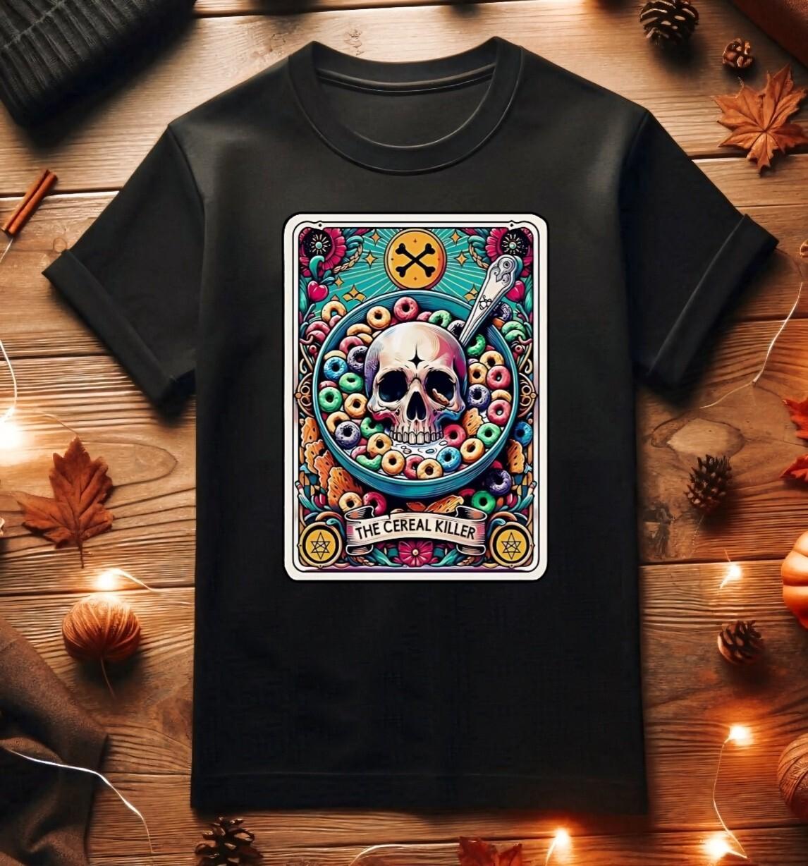 The Cereal Killer Tarot Card Tshirt - Halloween Fashion Adult Humor S-XL S