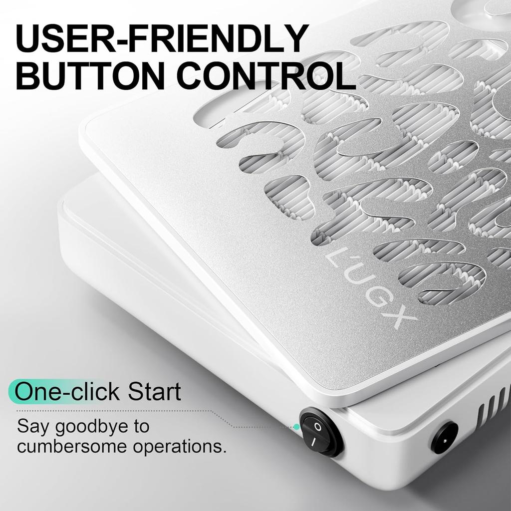 L'UGX Nail Dust Collector, Professional Dust Collector Nail Tech, Powerful Dust Suction Machine Manicure Pedicure Tool for Acrylic Nail Polishing,