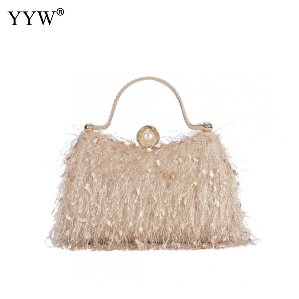 

Tassel Evening Party Women Handbags Nylon Luxury Wedding Feather Female Clutch Elegant Feather Shoulder Crossbody Bag Green Bags бежевый
