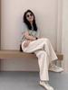 Plus Size Korean Style Casual Summer Outfit: Knit T-shirt & Wide Leg Pants Set for Women