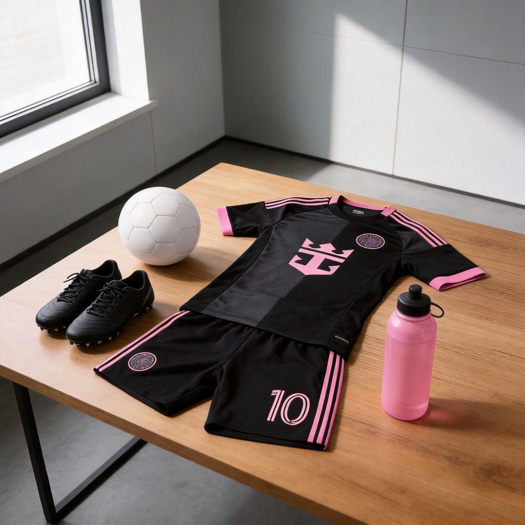 Miami Black Sport Socks T Shirt Shorts Childrens Soccer Uniform With Polyester Fabric And Breathable Design For Kids Sports