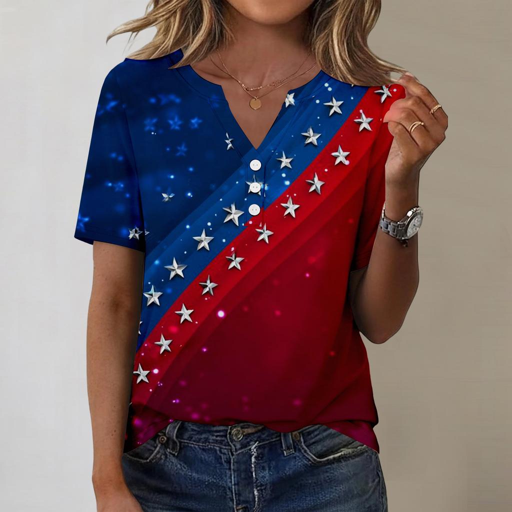 Women's Fashionable Casual Independence Day Print Blouse