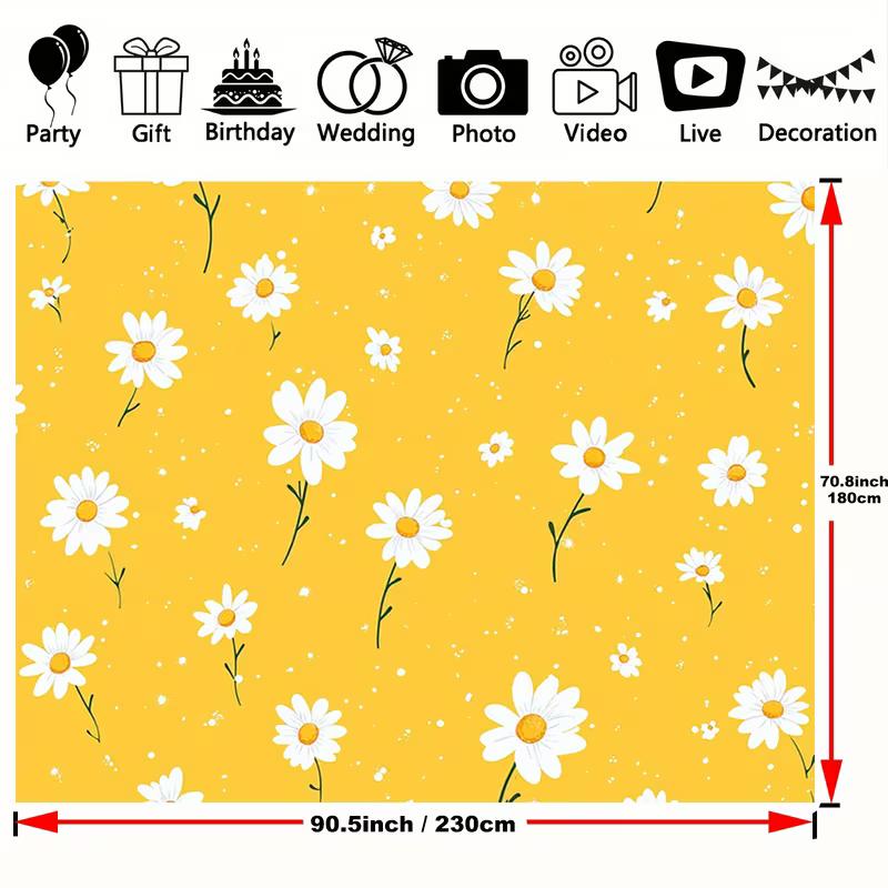 Boho Minimalist Daisy Tapestry Yellow Background with White Blooms Wall Hanging for Room Decor