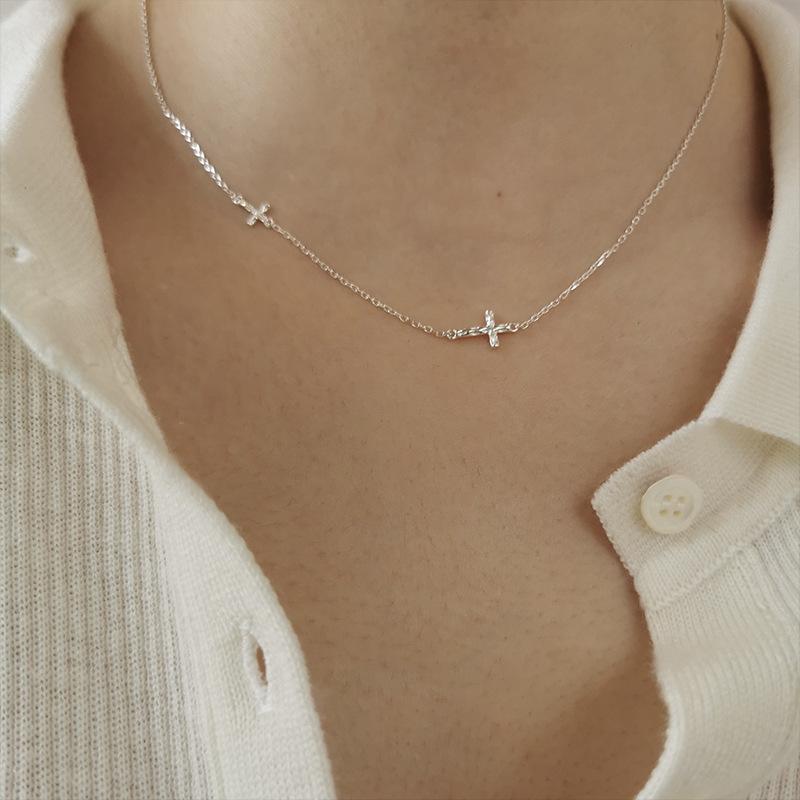 Korean S925 Sterling Silver Mini Cross Necklace for Women – Versatile Fashion Design Clavicle Chain