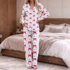Women's Fashion Print Pajama Set Long Sleeve Button Down Top and Pants with Pockets V-Neck Set