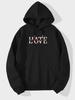 Emotional Quote Theme Unisex Hoodie Aesthetic Love?Hate Intertwined Heartbeat?Pattern Loose?Fit Street?Style Sweatshirt Tops