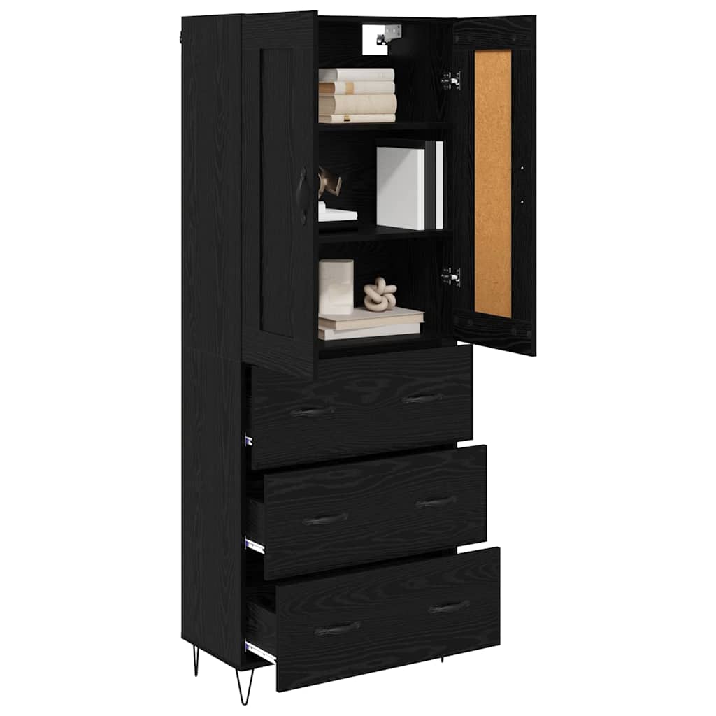 Highboard in Black Oak Look 69.5 x 34 x 180 cm Engineered Wood
