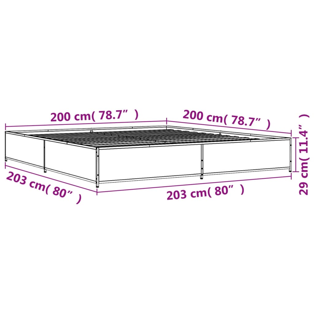 Bed Frame in Sonoma Oak Finish 200 x 200 cm Made of Engineered Wood and Metal